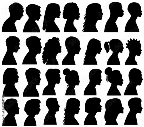 portrait people in profile silhouette set isolated vector