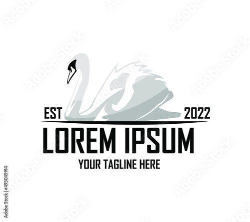 Vintage Retro Swan Fowl Bird Logo Design