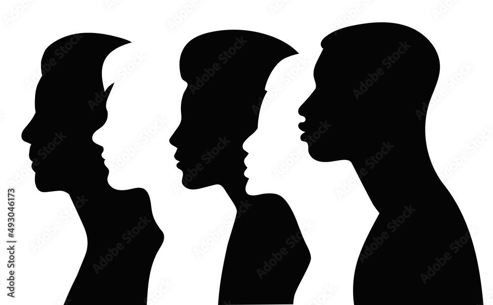 portrait crowd of people in profile silhouette