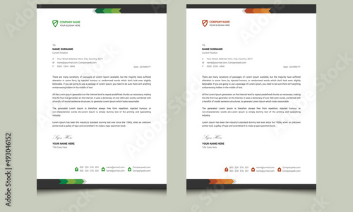 Simple new elegant unique clean modern company professional creative corporate business letterhead template design with orange and green color variation.