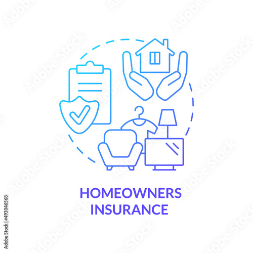 Homeowners insurance blue gradient concept icon. House protection. Type of property financial protection abstract idea thin line illustration. Isolated outline drawing. Myriad Pro-Bold font used