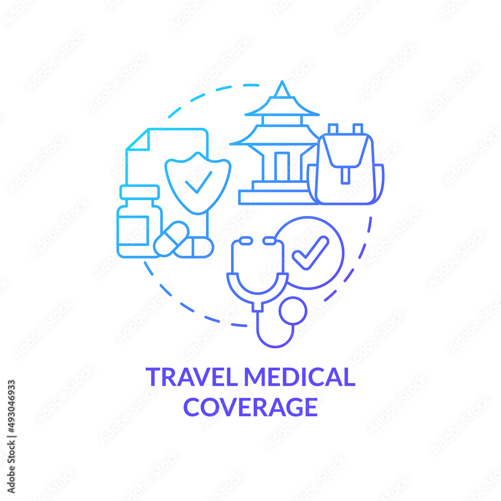Travel medical coverage blue gradient concept icon. Healthcare service. Type of trip insurance abstract idea thin line illustration. Isolated outline drawing. Myriad Pro-Bold font used