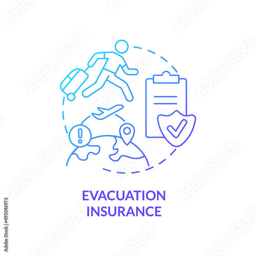 Evacuation insurance blue gradient concept icon. Trip safety. Types of travel financial protection abstract idea thin line illustration. Isolated outline drawing. Myriad Pro-Bold font used