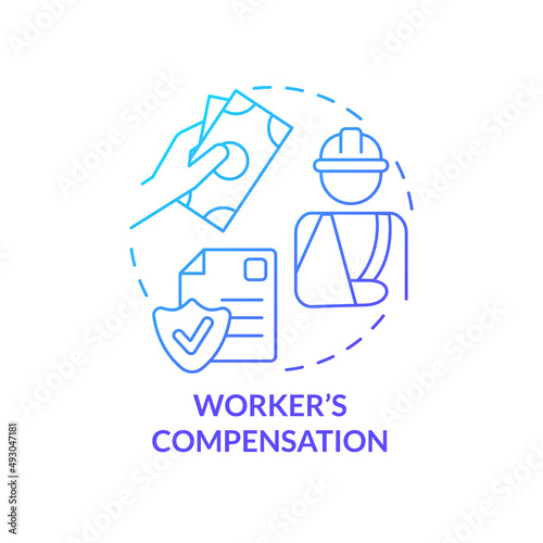 Worker compensation blue gradient concept icon. Employee protection. Federal social insurance includes abstract idea thin line illustration. Isolated outline drawing. Myriad Pro-Bold font used