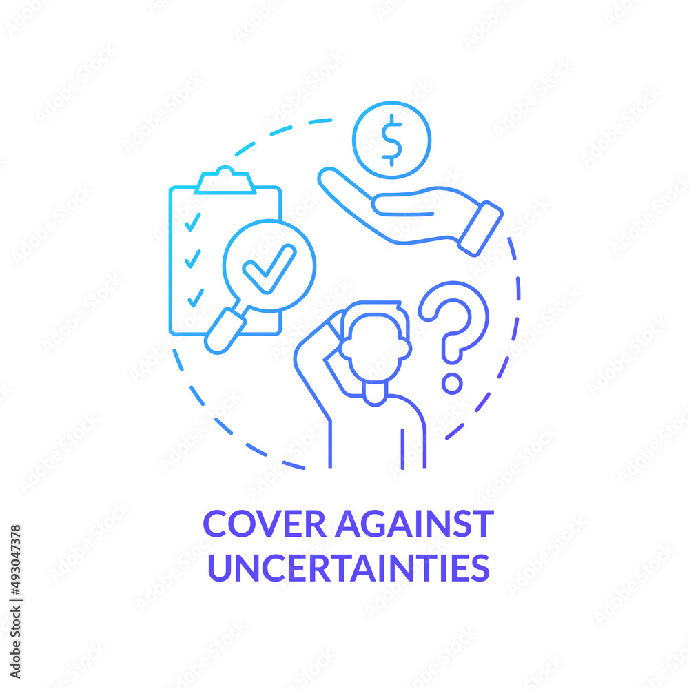 Cover against uncertainties blue gradient concept icon. Everyday protection. Benefits of insurance policy abstract idea thin line illustration. Isolated outline drawing. Myriad Pro-Bold font used Cover against uncertainties blue gradient concept icon. Everyday protection. Benefits of insurance policy abstract idea thin line illustration. Isolated outline drawing. Myriad Pro-Bold font used