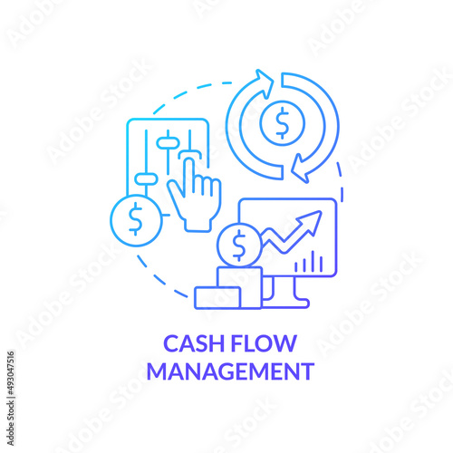 Cash flow management blue gradient concept icon. Financial protection. Benefits of insurance policy abstract idea thin line illustration. Isolated outline drawing. Myriad Pro-Bold font used