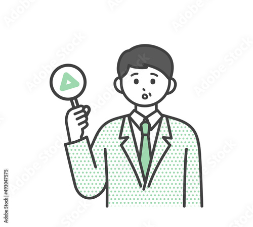 男性社員が三角の札を持つイラスト素材