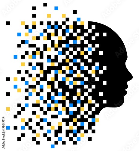 Silhouette of human head, pixel art