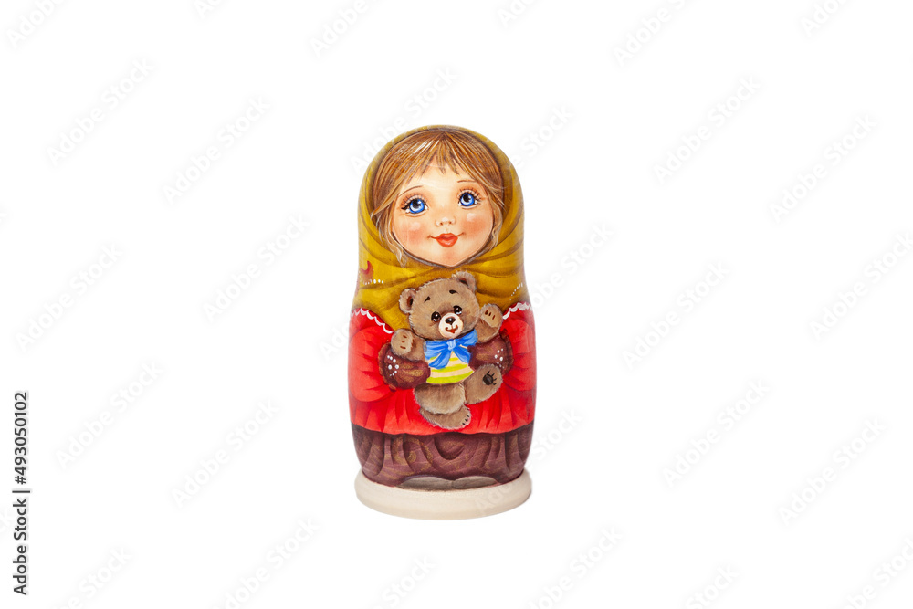 Traditional Russian souvenir Matryoshka on a white isolated background Traditional Russian souvenir Matryoshka on a white isolated background