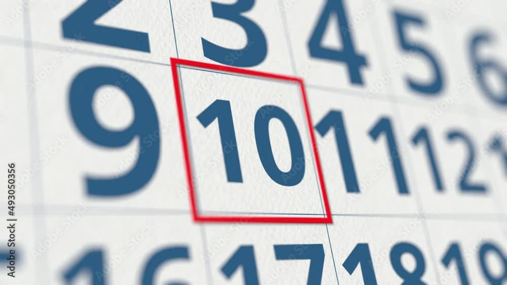Calendar with marked 10 day of the month close-up Calendar with marked 10 day of the month close-up