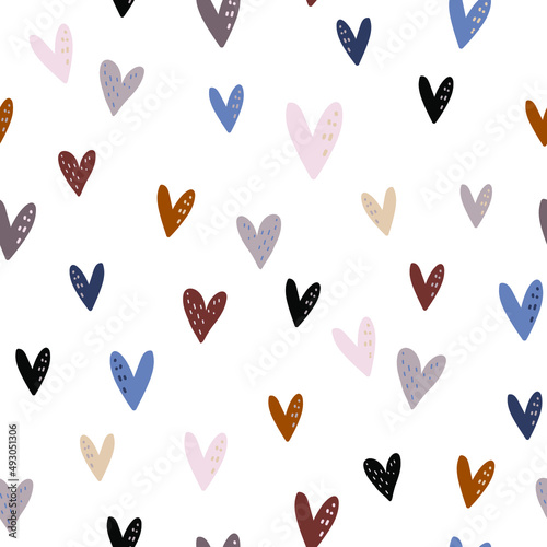 Creative seamless pattern with colorful hearts. Modern texture great for fabric, textile, apparel, wallpaper. Vector illustration