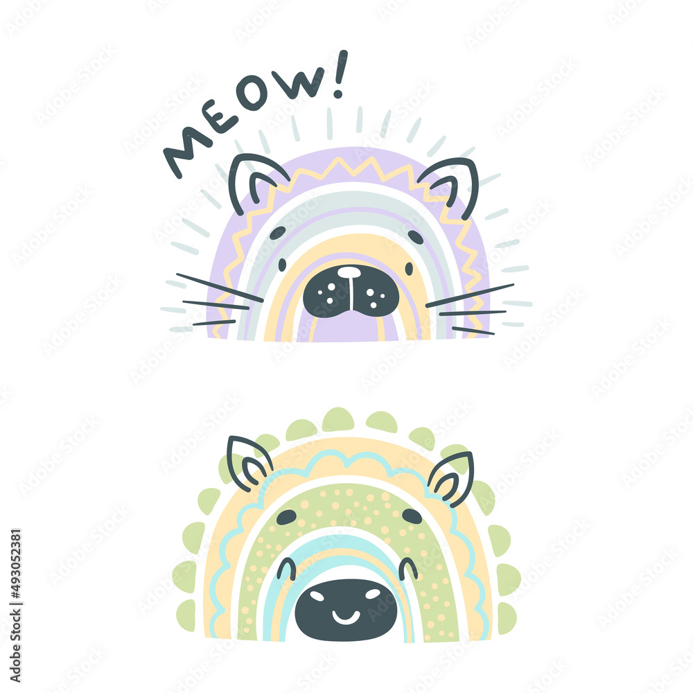 Obraz premium Cute baby animal portraits. Adorable animal faces of cat and pig cartoon vector illustration