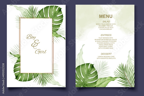 Tropical banner background with realistic summer leaves