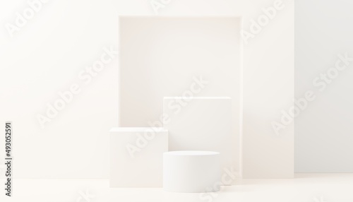 3d render abstract display podium platform for product presentation and advertising. Minimal scene backdrop with clean design. Vacant pedestal for mock up. Empty stage with pastel color for cosmetic.