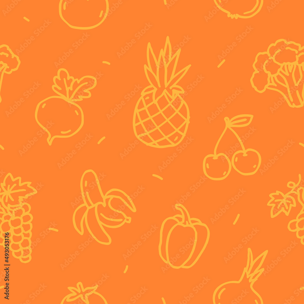 Pattern vegetables and fruits doodle monochrome. Seamless pattern. Hand drawn. Vector Illustration Pattern vegetables and fruits doodle monochrome. Seamless pattern. Hand drawn. Vector Illustration