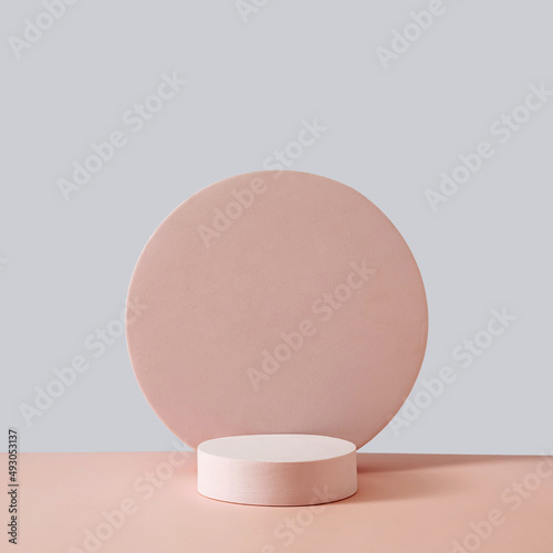 Fotografi Display or product placement concept with beige pedestals