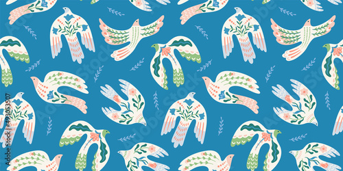 Doves of peace. Vector seamless pattern. Background for paper, packaging, wallpaper, fabric and other