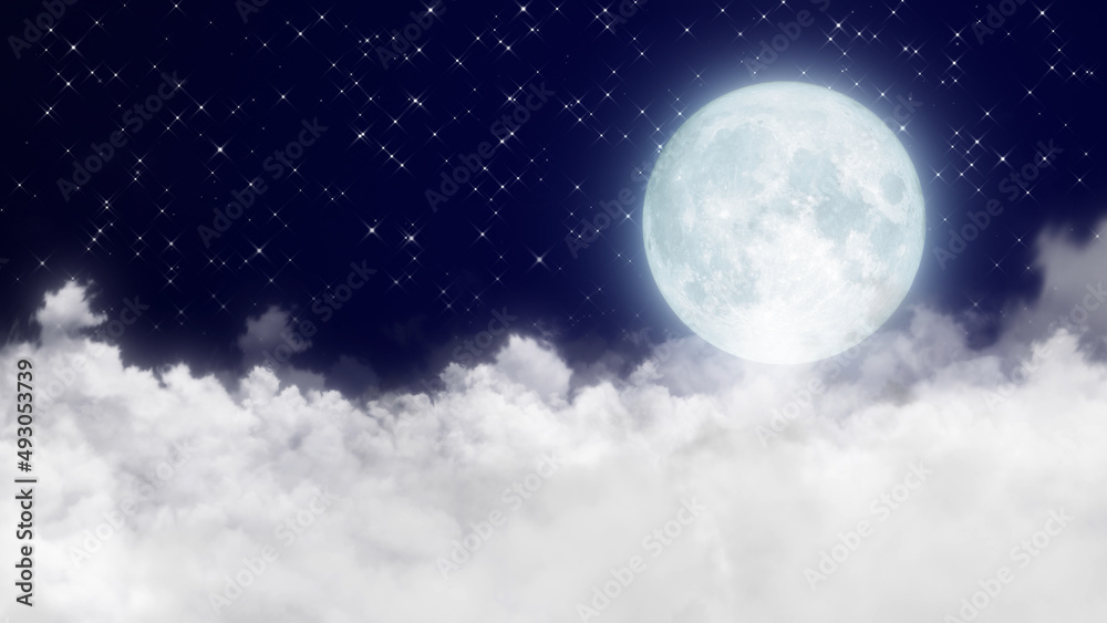 moon and clouds night sky, stars glowing and shiny Stock Illustration ...