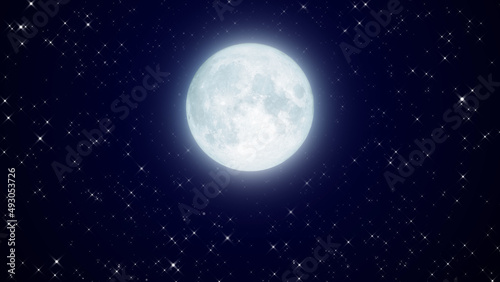 full moon and starry night  wallpaper, glowing and shiny stars and big moon, space and galaxy, dark night sky © AIDIN