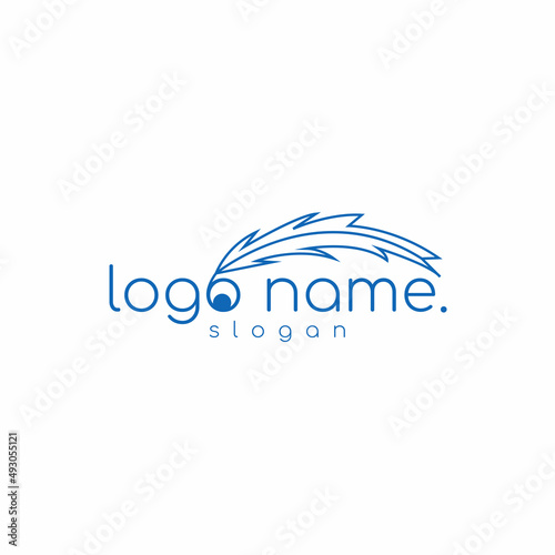 Minimalistic wordmark logo with bird feather logo template. Vector illustration