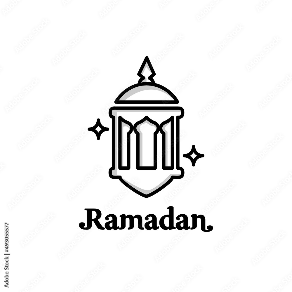 Line art lantern icon ramadan design vector
