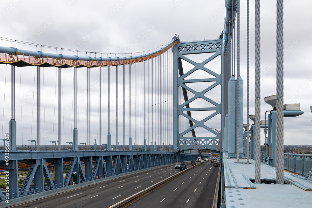 I-676 crosses the Delaware River on the Benjamin Franklin Bridge from Philadelphia, Pennsylvania into Camden, New Jersey, USA
