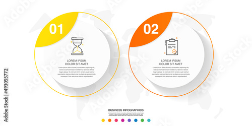 Vector line infographics with 2 circles. Business concept graphic process template with two steps. Graphic timeline for app, website, interface, chart, levels, web, diagram, banner, presentations