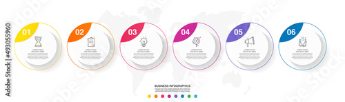 Vector line infographics with 6 circles. Business concept graphic process template with six steps. Graphic timeline for app, website, interface, chart, levels, web, diagram, banner, presentations