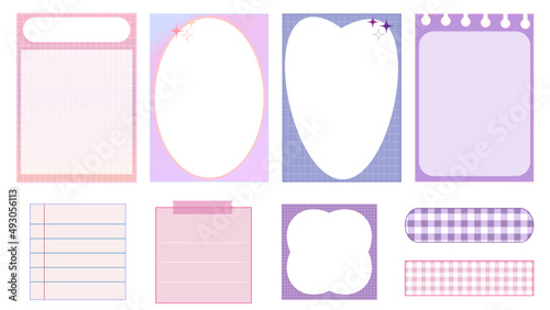set of cute pastel paper template, memo, planner, notepad, sticky note, reminder, journal. isolate, and printable