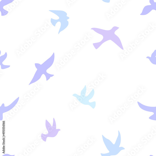 Vector minimalistic seamless pattern with birds, bird silhouettes