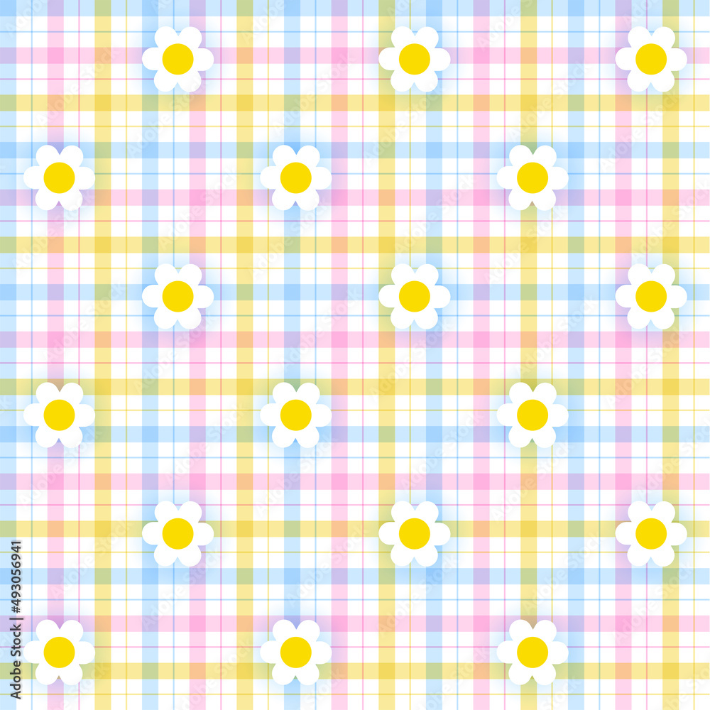 Rainbow Pastel Daisy Flower Pink Yellow Blue Plain Scott Plaid Tartan Checkered Gingham Pattern Illustration Tablecloth, Picnic mat wrap paper, Mat, Fabric, Textile, Scarf Rainbow Pastel Daisy Flower Pink Yellow Blue Plain Scott Plaid Tartan Checkered Gingham Pattern Illustration Tablecloth, Picnic mat wrap paper, Mat, Fabric, Textile, Scarf