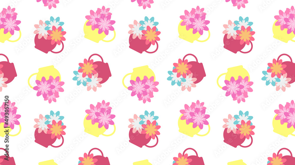 Seamless silhouette pattern of house flowers in pots isolated on white background.Vector illustration.