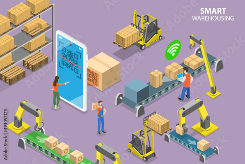 3D Isometric Flat Vector Conceptual Illustration of Smart Warehousing, Inventory Optimization and Performance Management photo