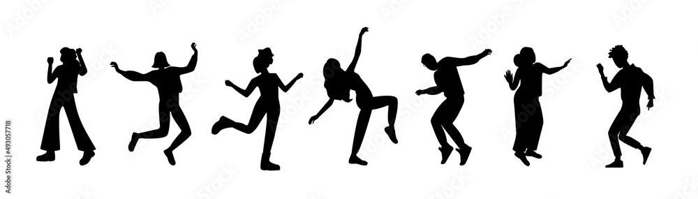 black silhouette of people in dance poses on a white background