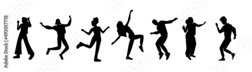 black silhouette of people in dance poses on a white background