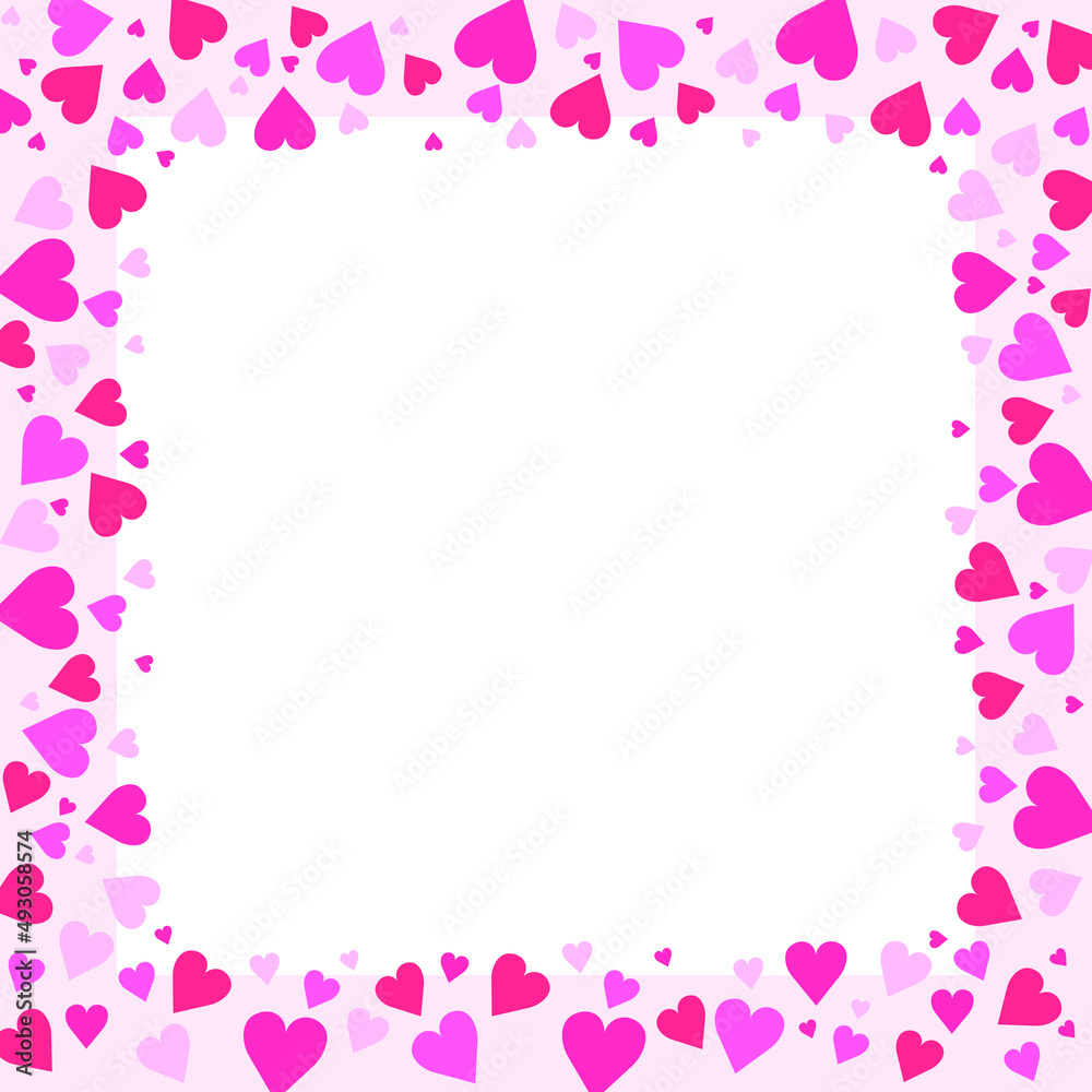 Frame with hearts on a white background