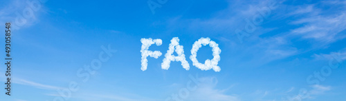 FAQ word made of clouds on blue sky background