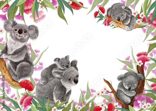 Koalas illustration for postcards and posters .Cute animals of Australia photo