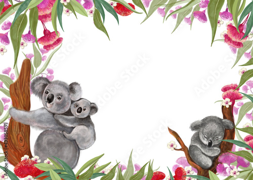 Koalas illustration for postcards and posters .Cute animals of Australia