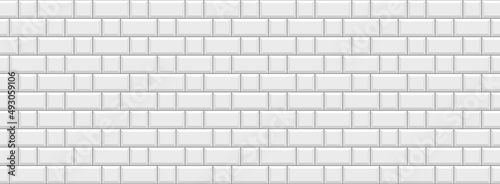 Tile subway. Seamless brick wall. White kitchen apron. Metro background. Ceramic print. Faience backsplash texture. Cement pattern. Old stone surface. Vintage rectangle brickwall. Vector illustration.