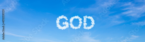 God word made of clouds on blue sky background