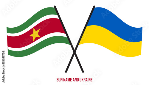 Free Download Suriname and Ukraine Flags Crossed And Waving Flat Style. Official Proportion. Correct Colors. - GFXLoad