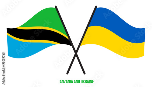 Tanzania and Ukraine Flags Crossed And Waving Flat Style. Official Proportion. Correct Colors.
