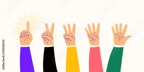 A set of icons with the image of human hands. Modern illustration in flat style. A set of graphic elements for design.