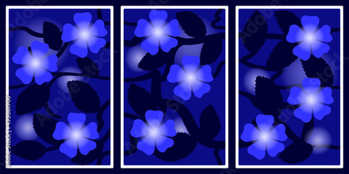 frames with blossoming apple tree branches at night - for wall framed prints, canvas prints, poster, home decor
