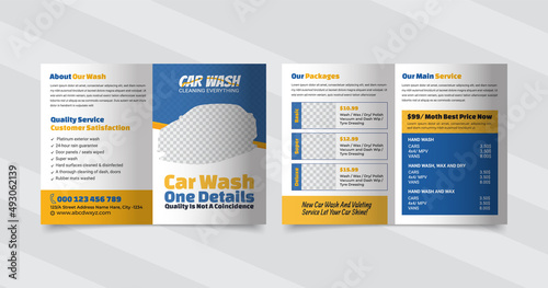 Car wash Bi-fold brochure template,  Modern Car Wash Service  Brochure