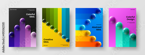 Modern brochure A4 vector design illustration bundle. Isolated realistic balls journal cover layout collection.
