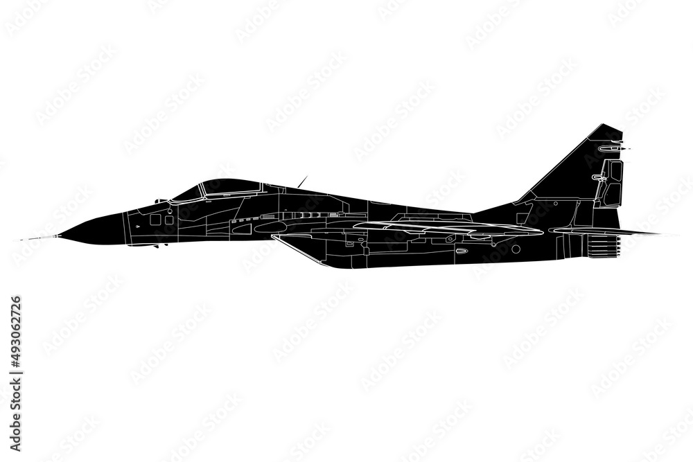 Vista lateral de avión de combate MIG-29 - obrazy, fototapety, plakaty 