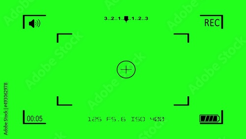 Video Filming Animation. Square Frame Easy to use alpha footage of video recording camera screen with 4K resolution. Horizontal Screen Camera Screen Recording Video Animation on green Background. 