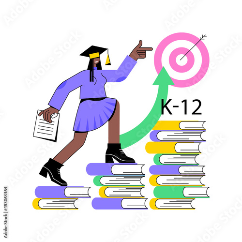 K-12 program abstract concept vector illustration. K-12 education timeline, homeschool program, primary and secondary schooling, online public school, learning calendar abstract metaphor.